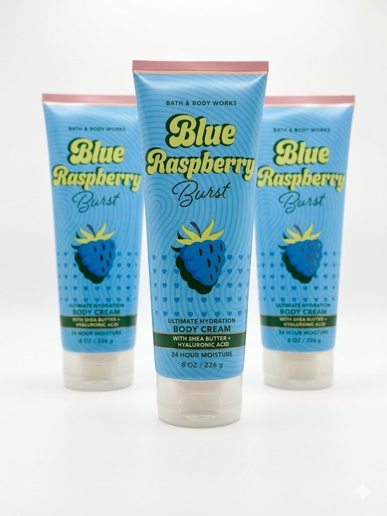 Bath & Body Works BLUE RASPBERRY BURST body cream 3 pack 8 oz each moisturizing lotion bundle