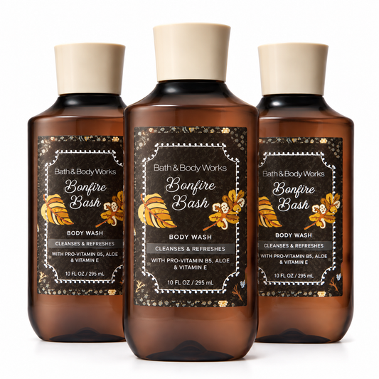BONFIRE BASH Bath & Body Works Body Wash 10 oz 3 Pack