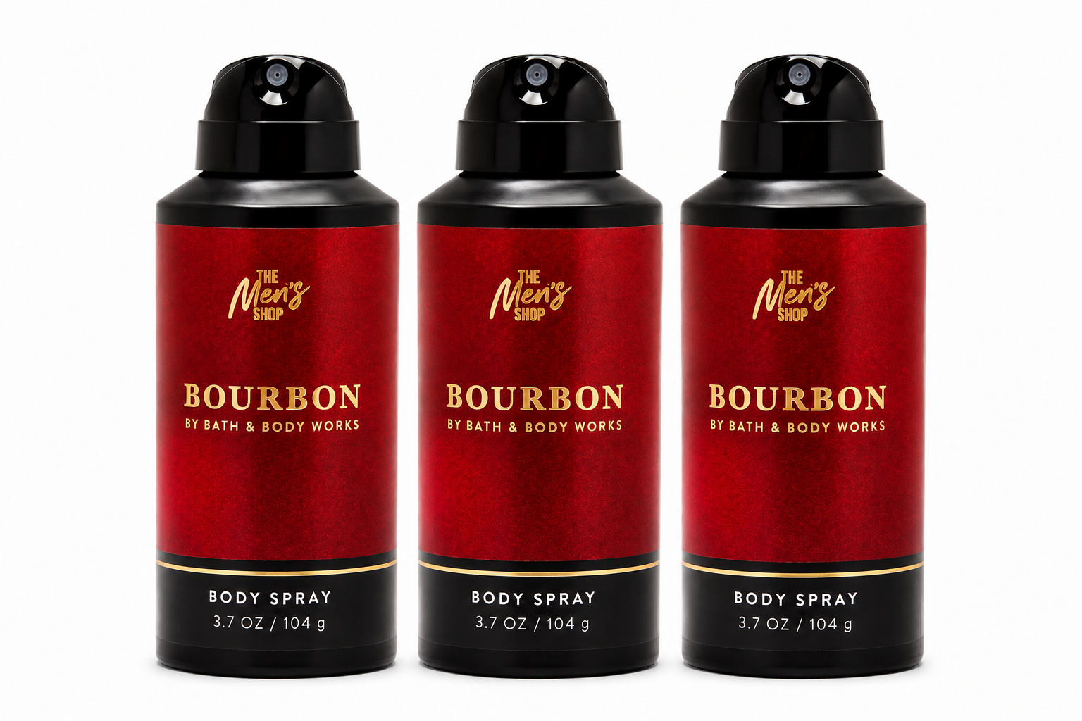 Bath & Body Works BOURBON Men's Body Spray 3-Pack bundle 3.7 oz each authentic men's fragrance spray gift set with bourbon woods and spice scent profile free shipping USA