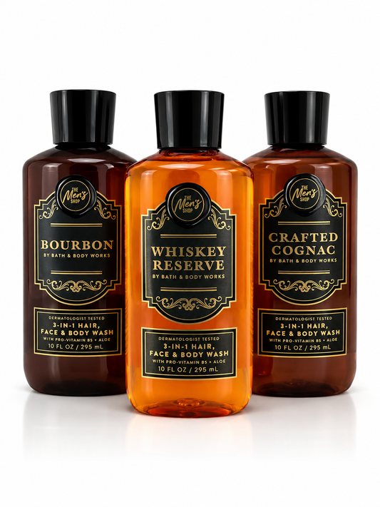 BOURBON WHISKEY RESERVE CRAFTED COGNAC Bath & Body Works Men’s 3-in-1 Body Wash 3-Pack 10 oz each premium grooming bundle