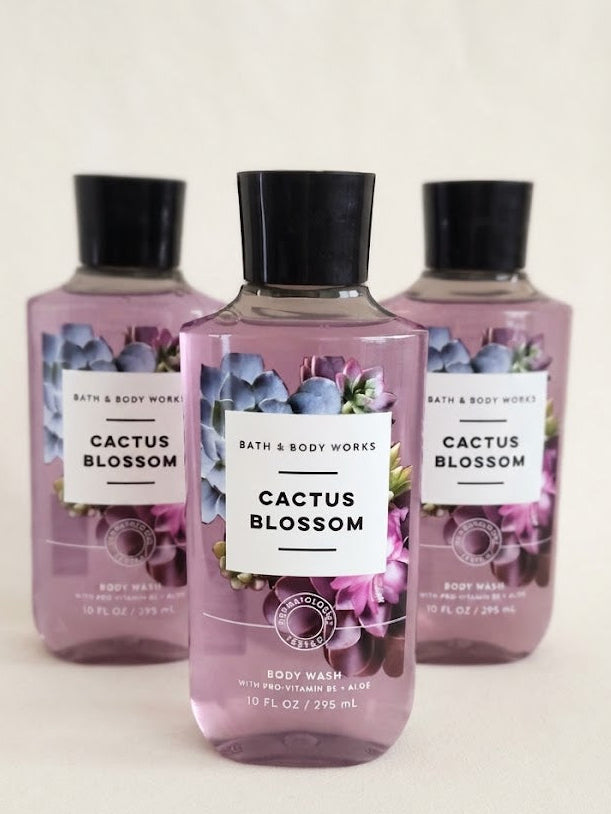 CACTUS BLOSSOM Bath & Body Works Body Wash 3-Pack, 10 oz each, pink floral shower gel bottles