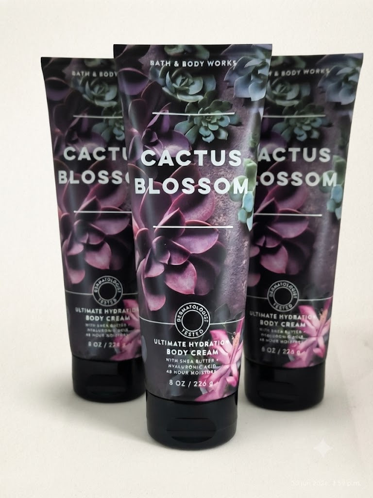 CACTUS BLOSSOM Bath & Body Works Ultimate Hydration Body Cream 3-Pack, 8 oz each, floral moisturizing body cream tubes