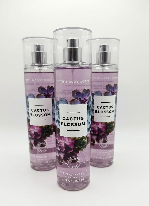 Cactus Blossom Fine Fragrance Mist 3-Pack by Bath and Body Works 8 oz body spray set with cactus flower petals, coconut and vanilla fragrance notes