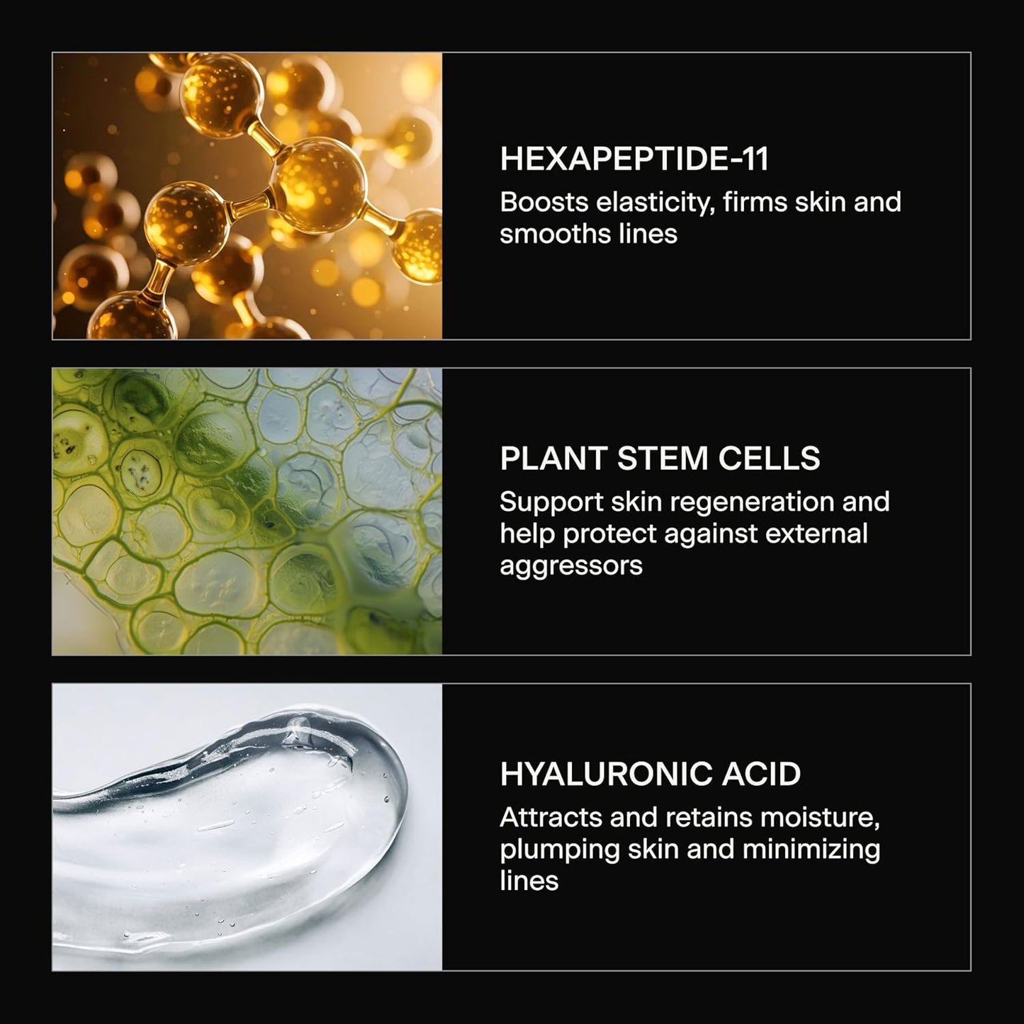 Caldera + Lab The Eye Serum ingredient benefits featuring peptides plant stem cells hyaluronic acid and antioxidant-rich anti-aging eye care technology.