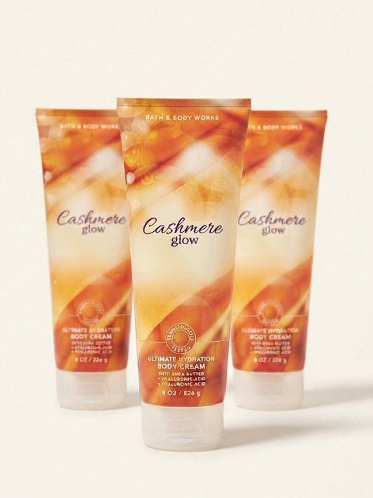CASHMERE GLOW Bath & Body Works Ultimate Hydration Body Cream 3-Pack, 8 oz each, warm peach vanilla body cream tubes