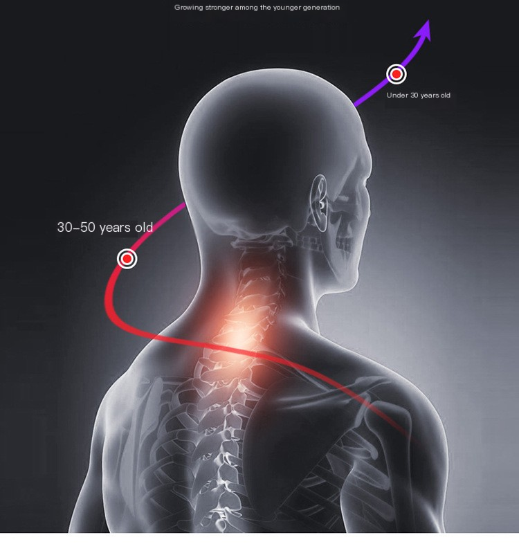 Cervical spine neck pain relief illustration showing muscle tension and pressure relief therapy for posture correction and neck support