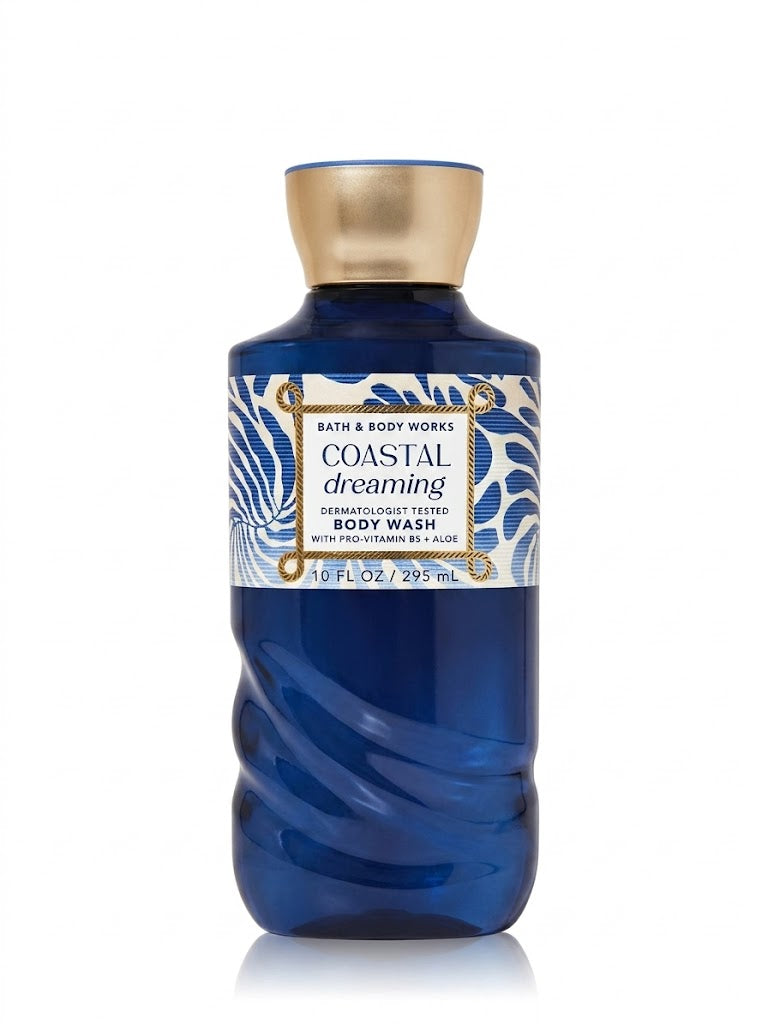 COASTAL DREAMING Bath & Body Works body wash 10 fl oz with aloe and pro-vitamin B5 full size bottle on white background