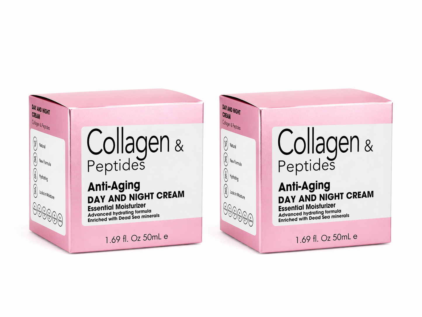 Collagen Peptides Anti Aging Cream 2 Pack 50mL Each Firming Hydrating Face Moisturizer Dead Sea Minerals Anti Wrinkle Skincare Bundle