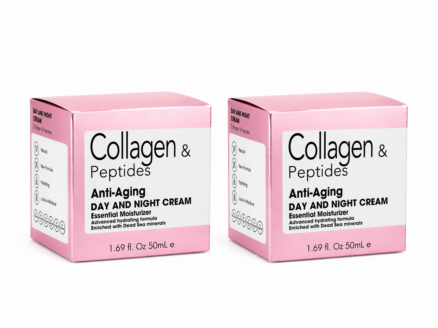 Collagen Peptides Anti Aging Cream 2 Pack 50mL Each Firming Hydrating Face Moisturizer Dead Sea Minerals Anti Wrinkle Skincare Bundle