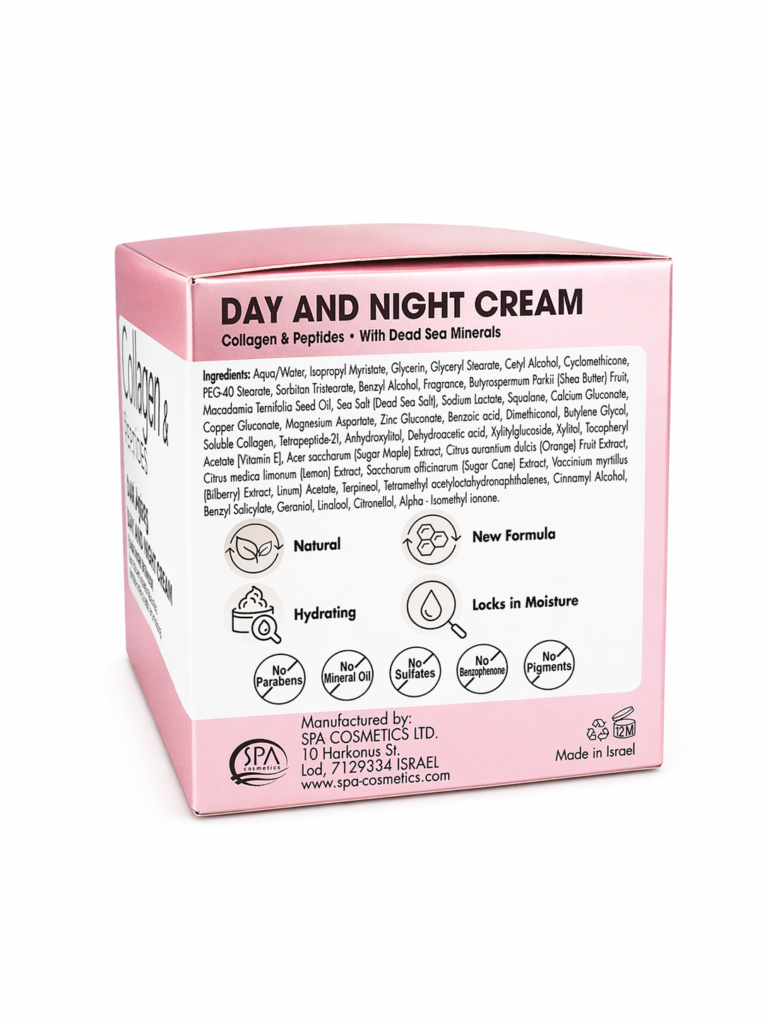 Collagen Peptides Anti Aging Cream Ingredients Side Packaging Dead Sea Minerals Formula Hydrating Firming Skincare Details