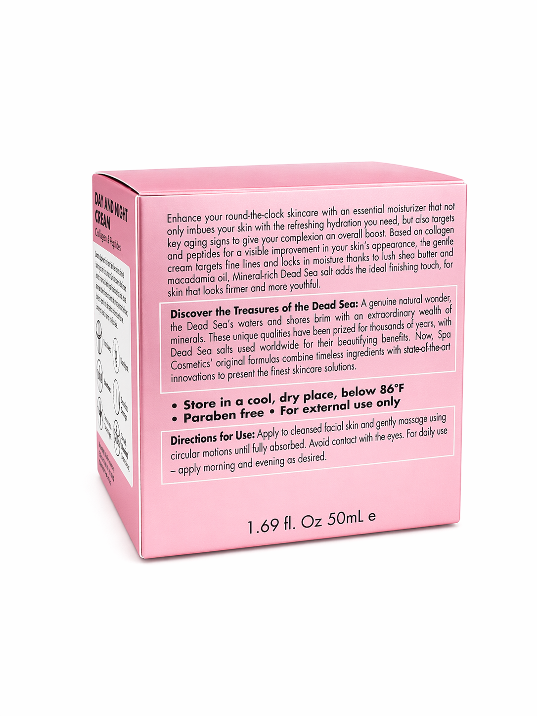 Collagen Peptides Anti Aging Cream Product Description Side Packaging Day and Night Moisturizer Benefits Hydrating Firming Skincare
