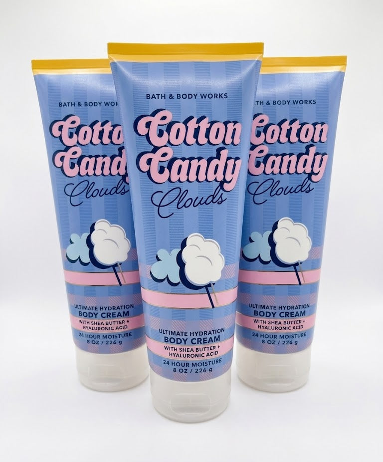 COTTON CANDY CLOUDS Bath & Body Works Ultimate Hydration Body Cream 2-Pack 8 oz body cream bundle with shea butter and hyaluronic acid