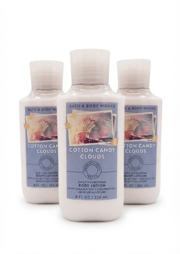 Bath & Body Works COTTON CANDY CLOUDS body lotion 3-pack with three 8 oz bottles