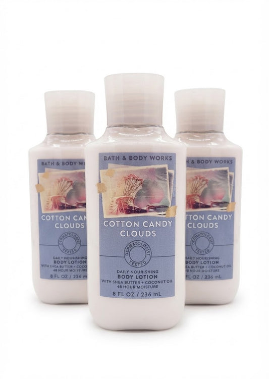Bath & Body Works COTTON CANDY CLOUDS body lotion 3-pack with three 8 oz bottles