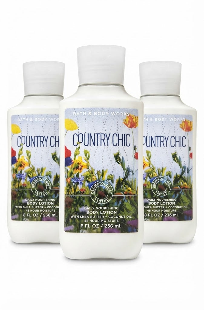 COUNTRY CHIC Bath & Body Works Body Lotion 3-Pack, 8 oz each, fresh floral moisturizing lotion bottles