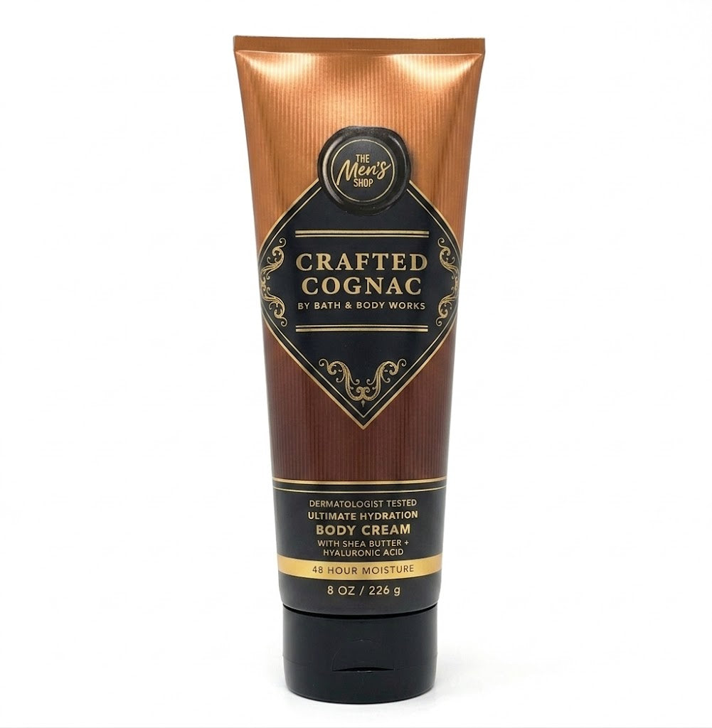CRAFTED COGNAC Bath & Body Works Body Cream 8 oz for men with shea butter and hyaluronic acid – long lasting hydration masculine scent