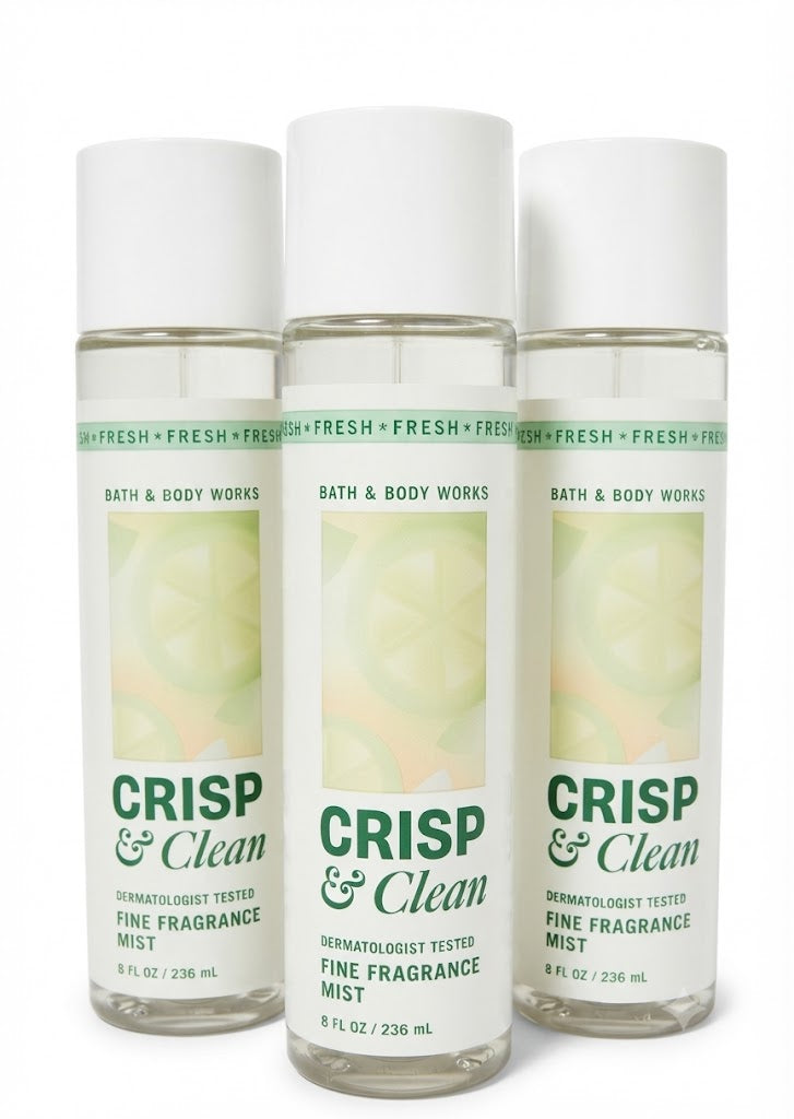CRISP & CLEAN Bath & Body Works Fine Fragrance Mist 3-Pack, 8 oz each, fresh clean body spray bottles