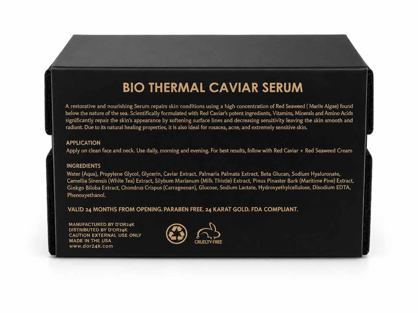D’OR24K Prestige DERMATOX Bio Thermal Caviar Serum ingredients and product details back packaging