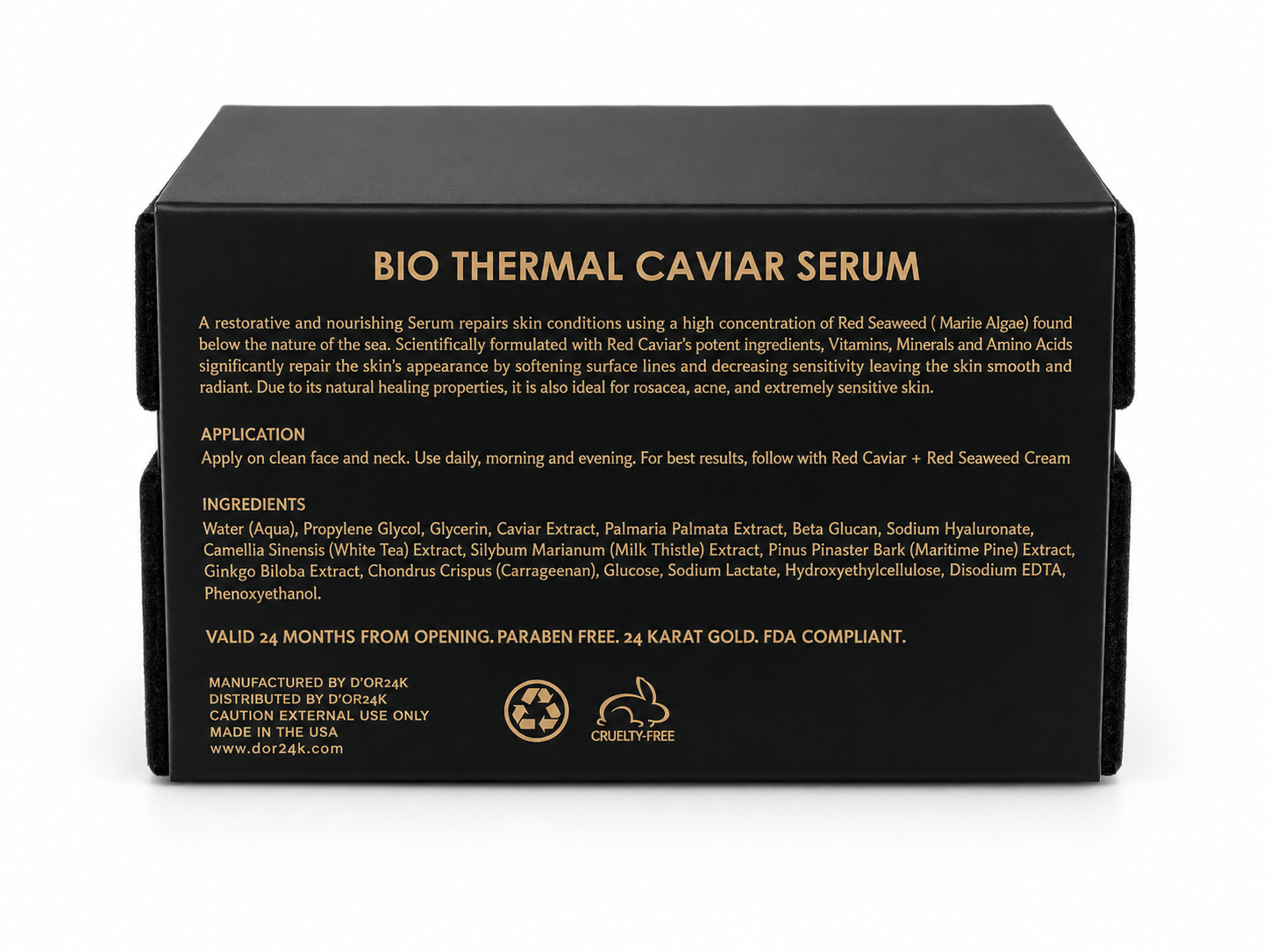 D’OR24K Prestige DERMATOX Bio Thermal Caviar Serum ingredients and product details back packaging