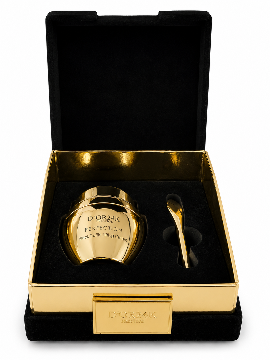 D'OR24K Prestige Perfection Black Truffle Lifting Cream luxury velvet presentation box with gold applicator and skincare jar