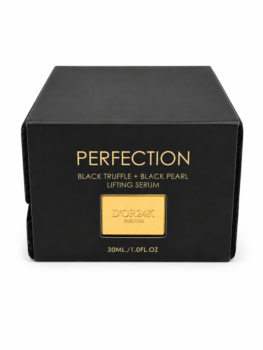 D'OR24K Prestige Perfection Black Truffle and Black Pearl Lifting Serum luxury skincare box front 30ml on white background