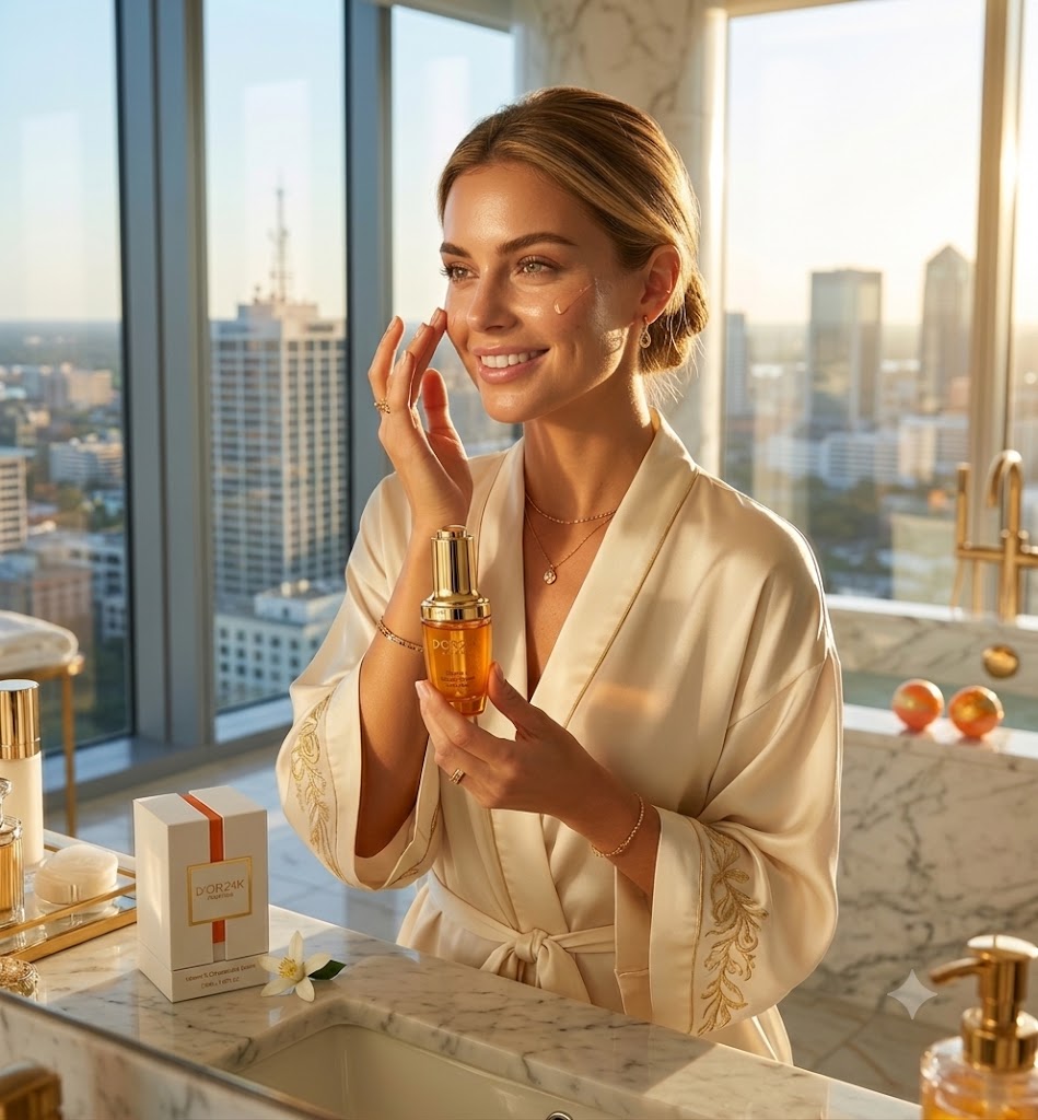 DOR24K Vitamin C Concentrated Serum luxury anti-aging skincare treatment designed to improve skin radiance and overall complexion.