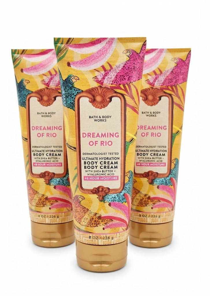 DREAMING OF RIO Bath & Body Works Ultimate Hydration Body Cream 3-Pack, 8 oz each, tropical moisturizing body cream tubes