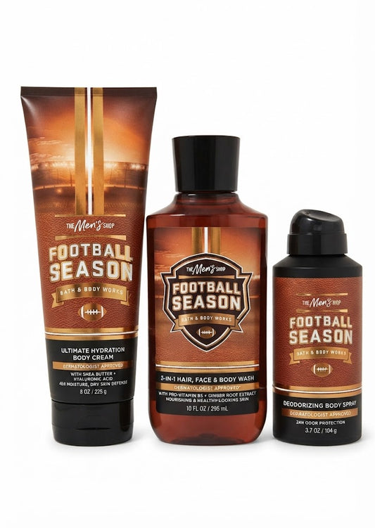 Bath & Body Works Football Season Men’s 3 Step set with body cream, 3-in-1 hair face and body wash, and deodorizing body spray