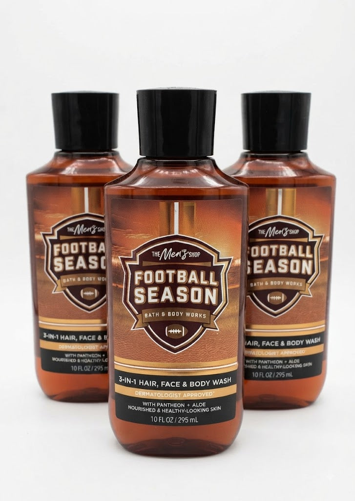 Bath & Body Works Football Season Men’s 3-in-1 Hair Face and Body Wash 10 oz 3-Pack