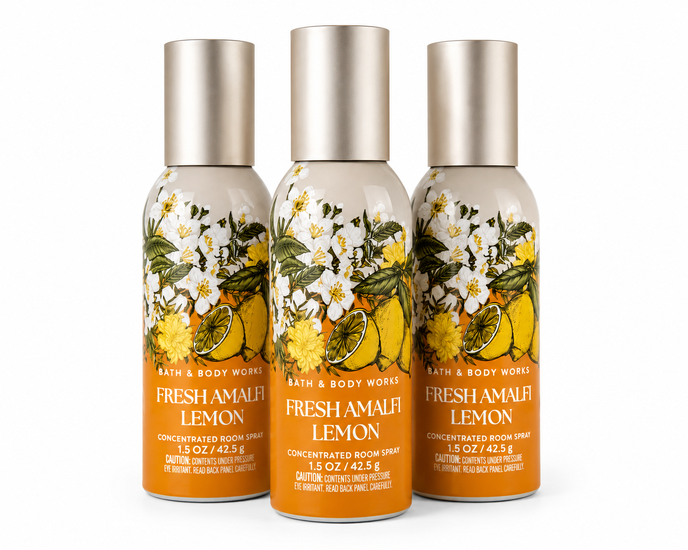 Bath & Body Works FRESH AMALFI LEMON Concentrated Room Spray 3-Pack bundle 1.5 oz each with vibrant citrus lemon and fresh floral fragrance authentic home scent collection