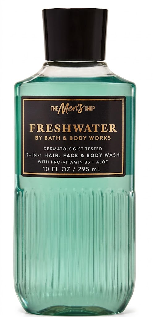 FRESHWATER Bath & Body Works 3-in-1 Hair Face Body Wash 10 oz men shower gel aloe vitamin B5 white background