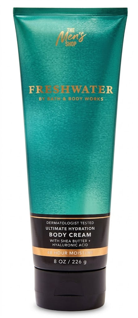 FRESHWATER Bath & Body Works Body Cream 8 oz men hydrating lotion shea butter hyaluronic acid white background