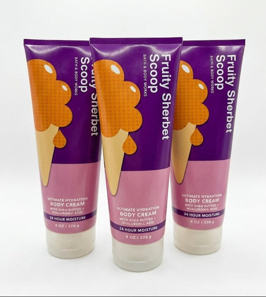 FRUITY SHERBET SCOOP Bath & Body Works Ultimate Hydration Body Cream 3-Pack 8 oz body cream bundle with shea butter and hyaluronic acid
