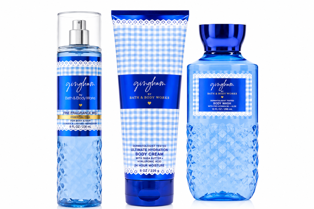 Bath & Body Works GINGHAM 3 Step Set with Fine Fragrance Mist, Body Cream and Body Wash