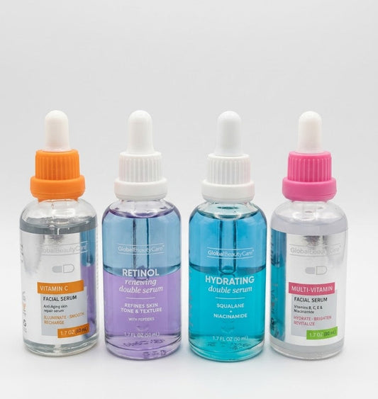 Global Beauty Care 4-Step Glow & Renewal Serum Set with Vitamin C Retinol Hydrating and Multi-Vitamin Facial Serums