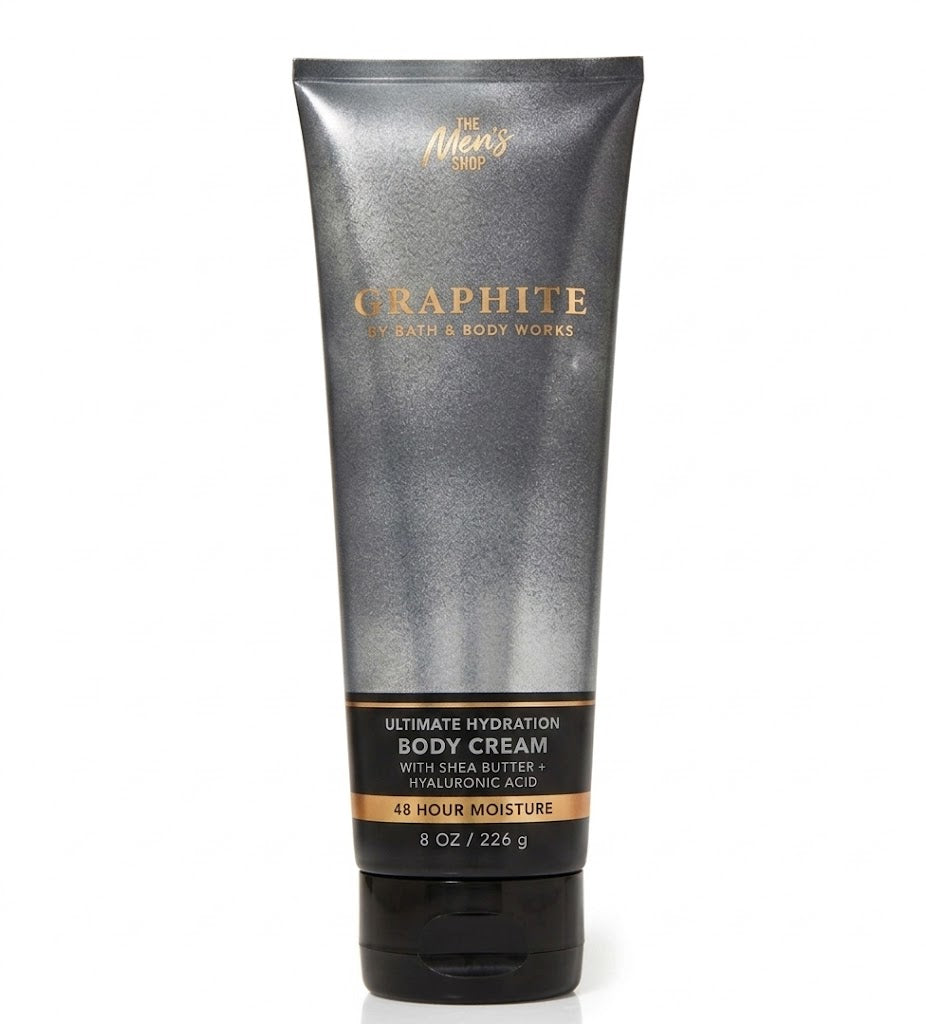 GRAPHITE Bath & Body Works Body Cream 8 oz men hydrating lotion shea butter hyaluronic acid white background