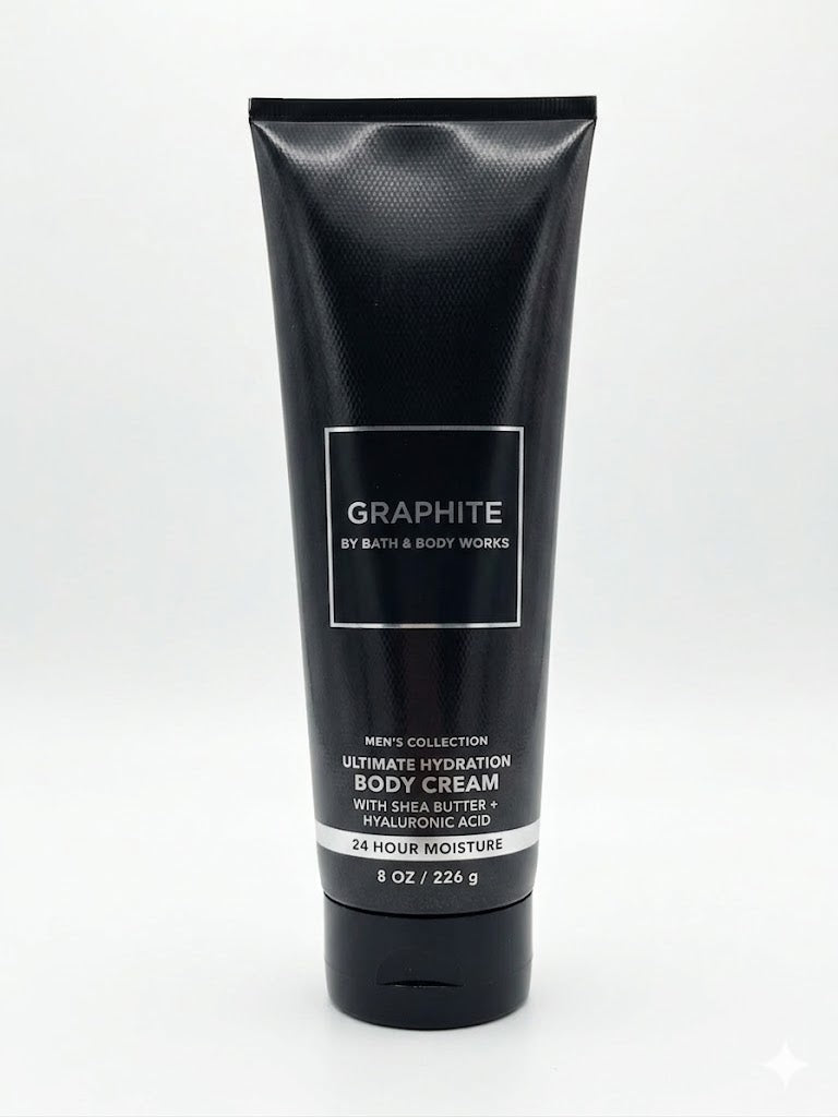 Graphite Bath & Body Works Men’s Body Cream 8 oz clean masculine scent hydrating body lotion with shea butter and hyaluronic acid men’s skincare