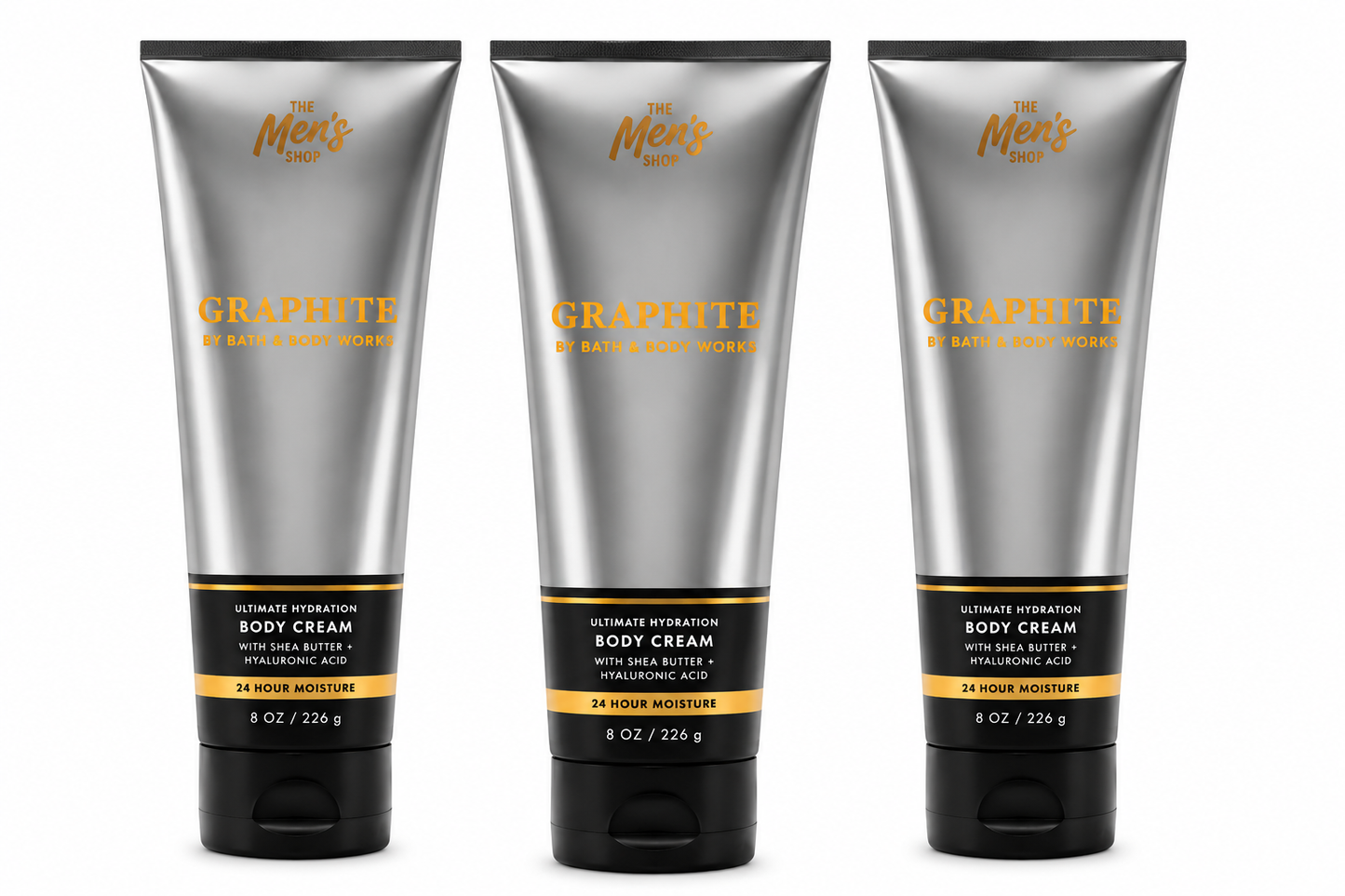 Bath & Body Works GRAPHITE Men's Body Cream 3-Pack bundle 8 oz each with shea butter and hyaluronic acid long-lasting hydration men's skincare gift set