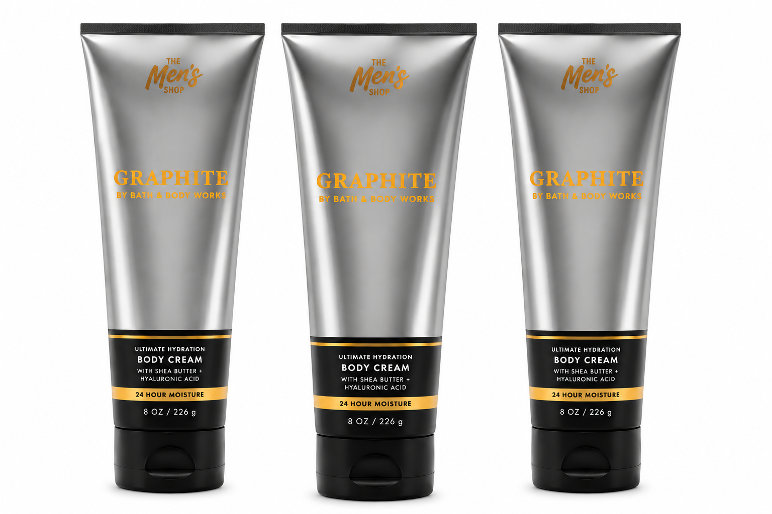 Bath & Body Works GRAPHITE Men's Body Cream 3-Pack bundle 8 oz each with shea butter and hyaluronic acid long-lasting hydration men's skincare gift set