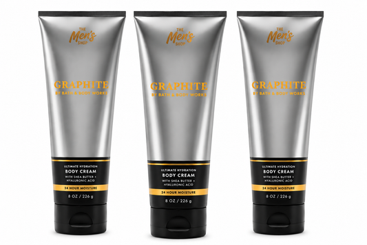 Bath & Body Works GRAPHITE Men's Body Cream 3-Pack bundle 8 oz each with shea butter and hyaluronic acid long-lasting hydration men's skincare gift set