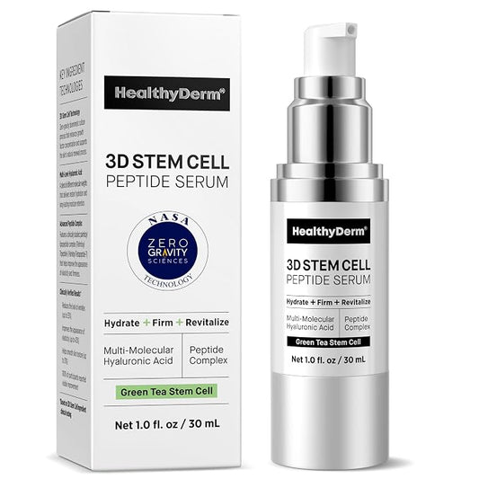 HEALTHYDERM 3D Stem Cell Peptide Serum with Matrixyl 3000 and hyaluronic acid, 1 fl oz bottle and box