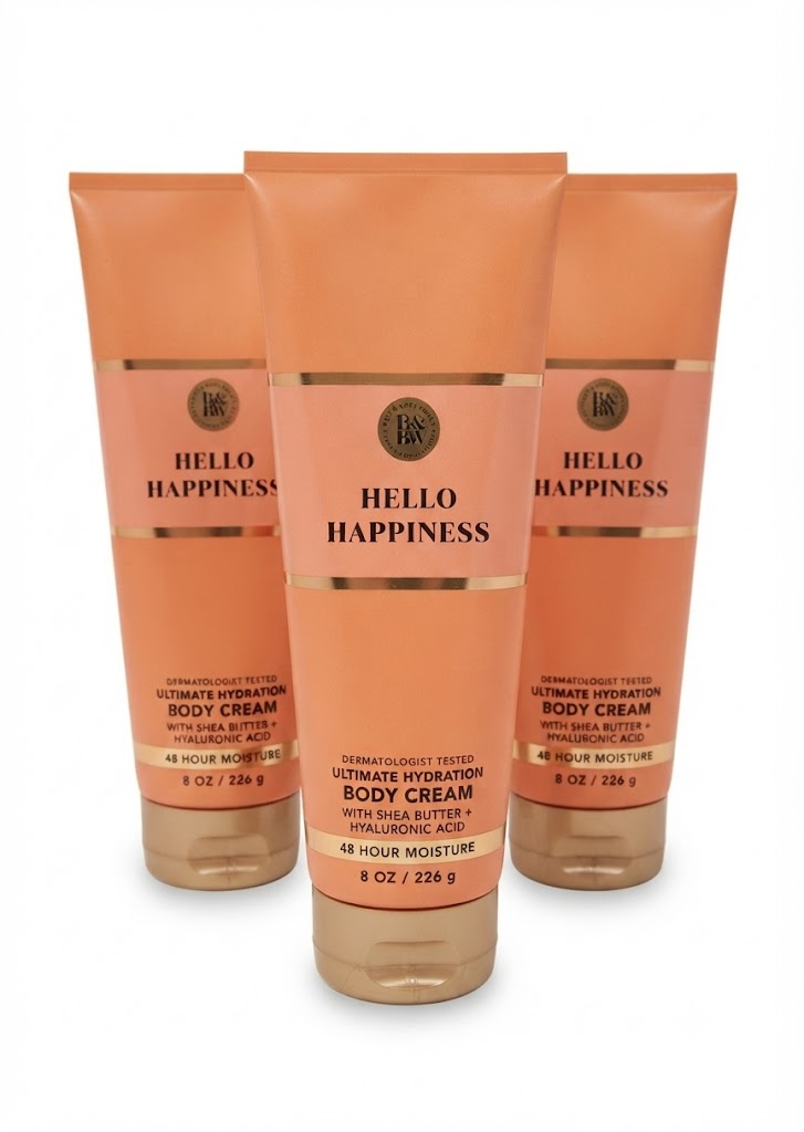 HELLO HAPPINESS Bath & Body Works Ultimate Hydration Body Cream 3-Pack, 8 oz each, orange moisturizing body cream tubes