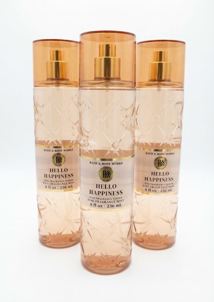 HELLO HAPPINESS Bath & Body Works Fine Fragrance Mist 3-Pack, 8 oz each, warm cheerful body spray bottles