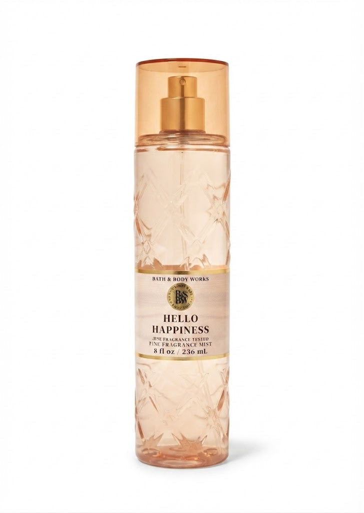 HELLO HAPPINESS Bath & Body Works Fine Fragrance Mist, 8 oz warm cheerful body spray bottle