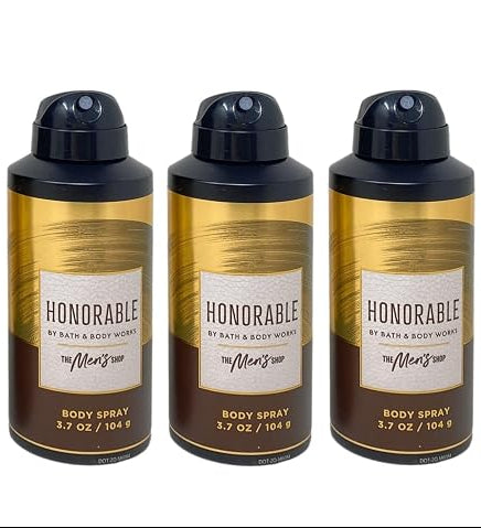 Bath & Body Works HONORABLE Men’s Deodorizing Body Spray 3 Pack with three bottles