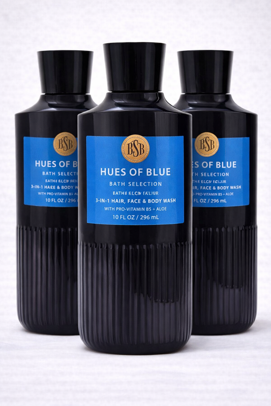Body Wash Pack of 3 – HUES BLUE 10 FL OZ / 295 ML | SHOWER GEL – Gentle Daily Cleanser – 10 fl oz Each