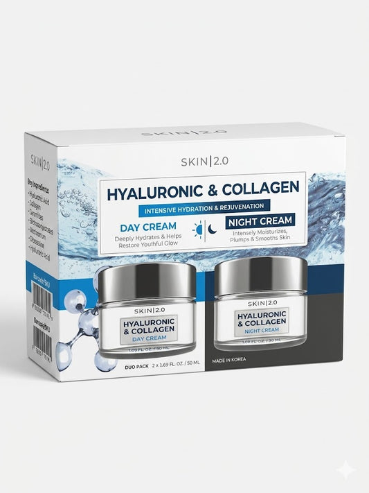 Skin 2.0 Hyaluronic and Collagen Day and Night Cream Set 50ml each hydrating anti aging skincare duo front view