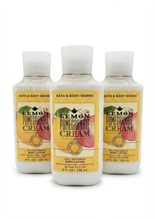 LEMON POMEGRANATE CREAM Bath & Body Works Body Lotion 3-Pack, 8 oz each, moisturizing fruity citrus lotion bottles
