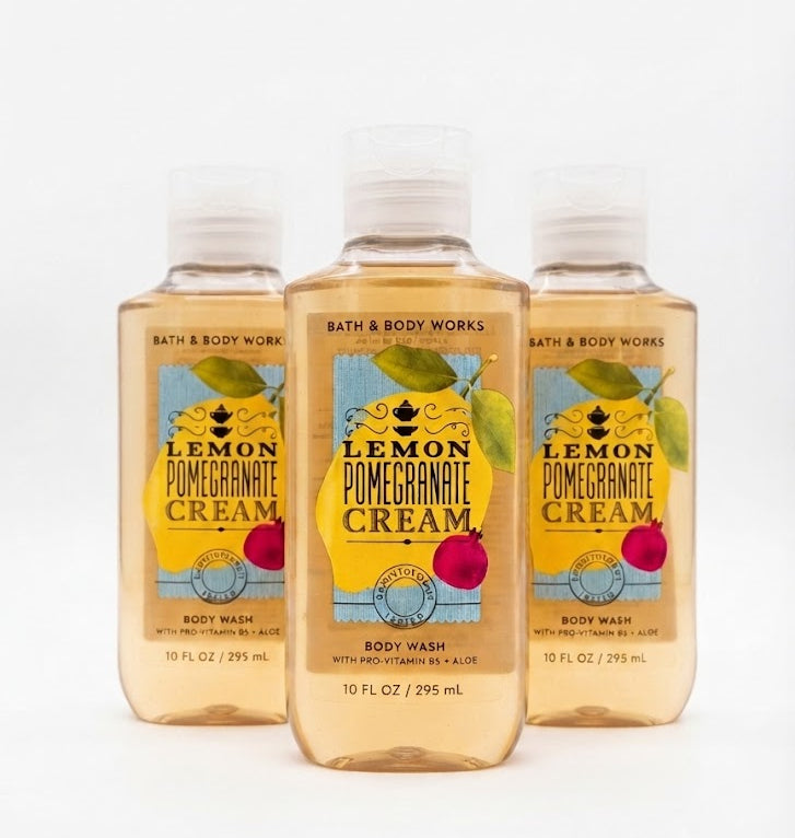 LEMON POMEGRANATE CREAM Bath & Body Works Body Wash 3-Pack, 10 oz each, fruity citrus shower gel bottles