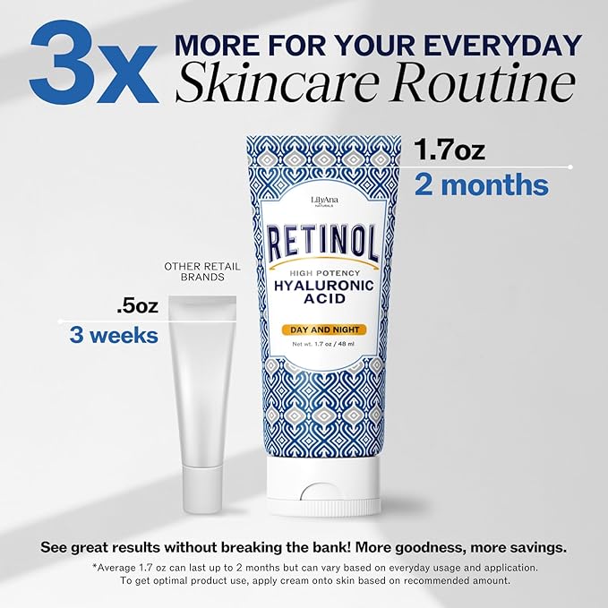 Angled view of the LILYANA NATURALS retinol cream 2-pack with hyaluronic acid.